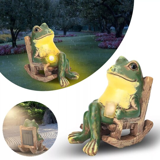 SP; Frog Garden Statue Outdoor Figurine Lights Solar Garden Frog Ornament Decor Art; Category:Statues; Image:1